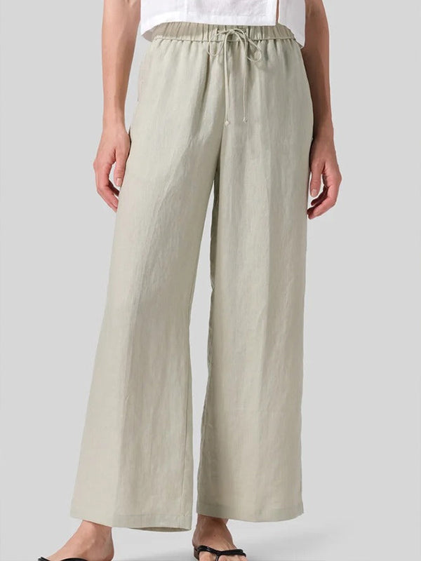 Comfysol Beige Casual Solid with Sashes Pants