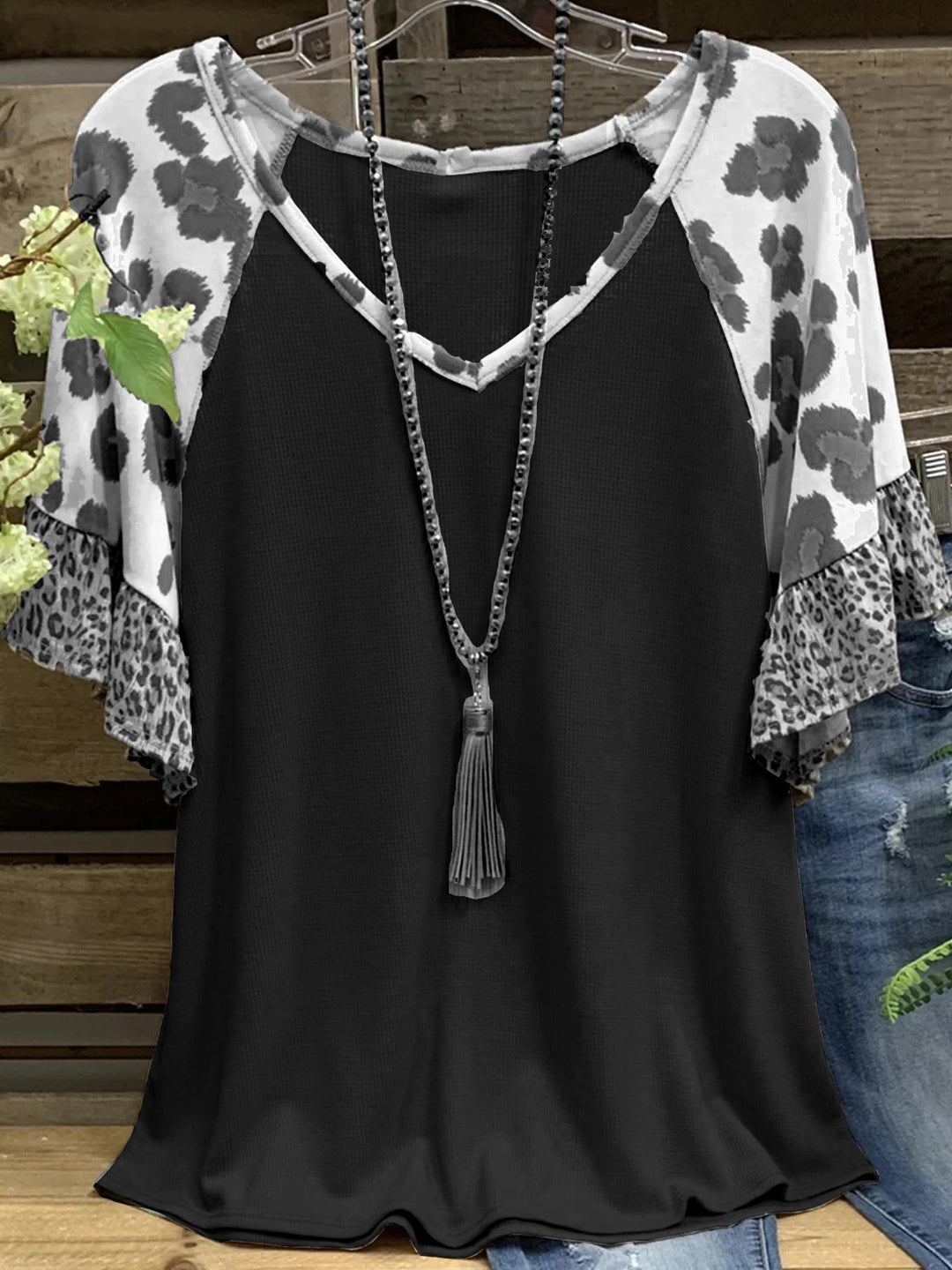 Comfysol Casual Leopard Print Short Sleeve Blouse