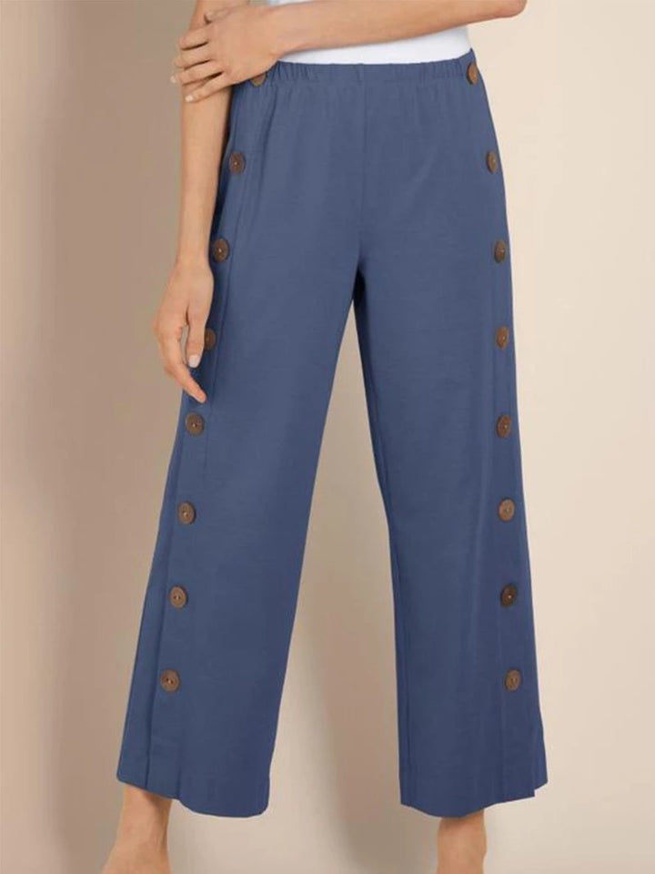 Comfysol Solid Color Casual Loose Wide Leg Buttoned Pants