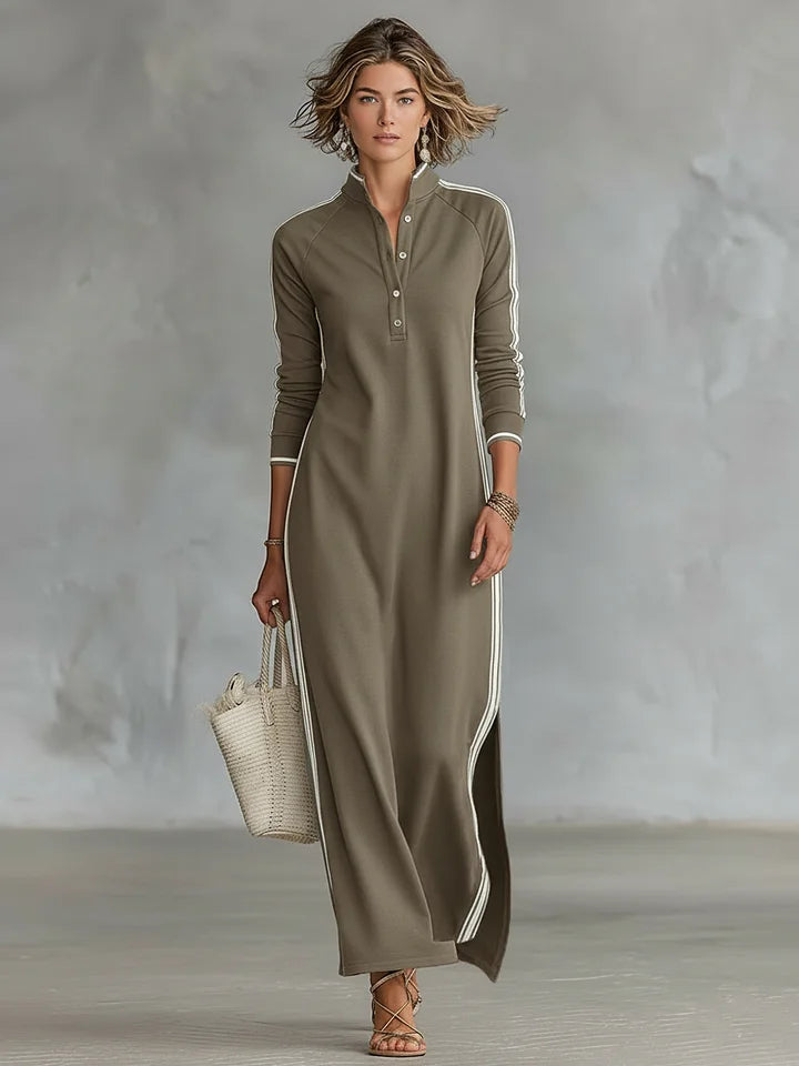 Button-down Collar Sweatshirt Dress Maxi Dress