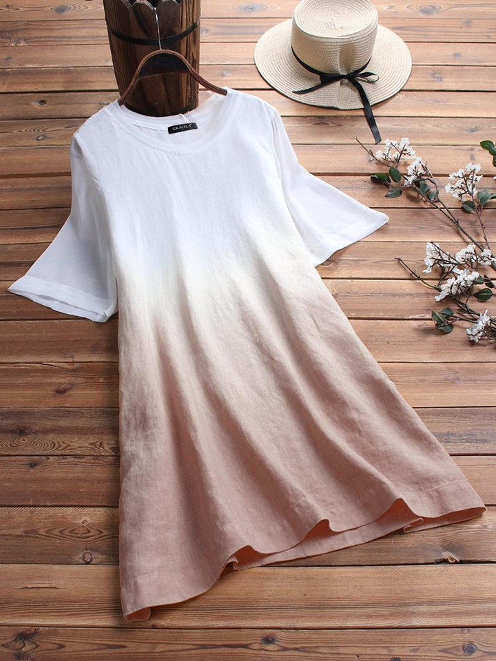 Comfysol Gradient Short Sleeve Loose O-neck Casual Blouse For Women