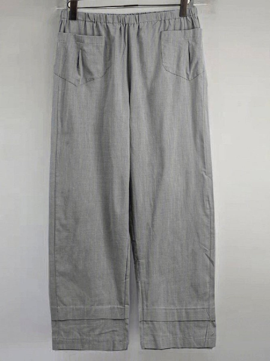 Comfysol Gray Casual Solid Loose Pants with Pockets