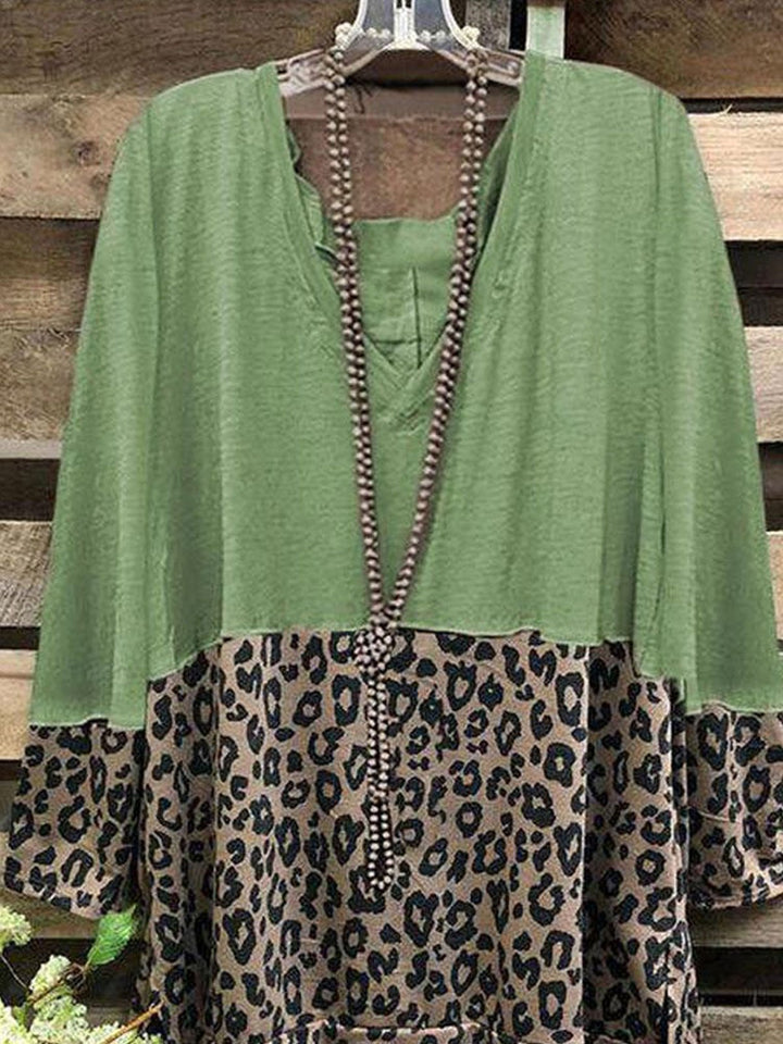 Comfysol Casual Leopard Print V-Neck Blouse