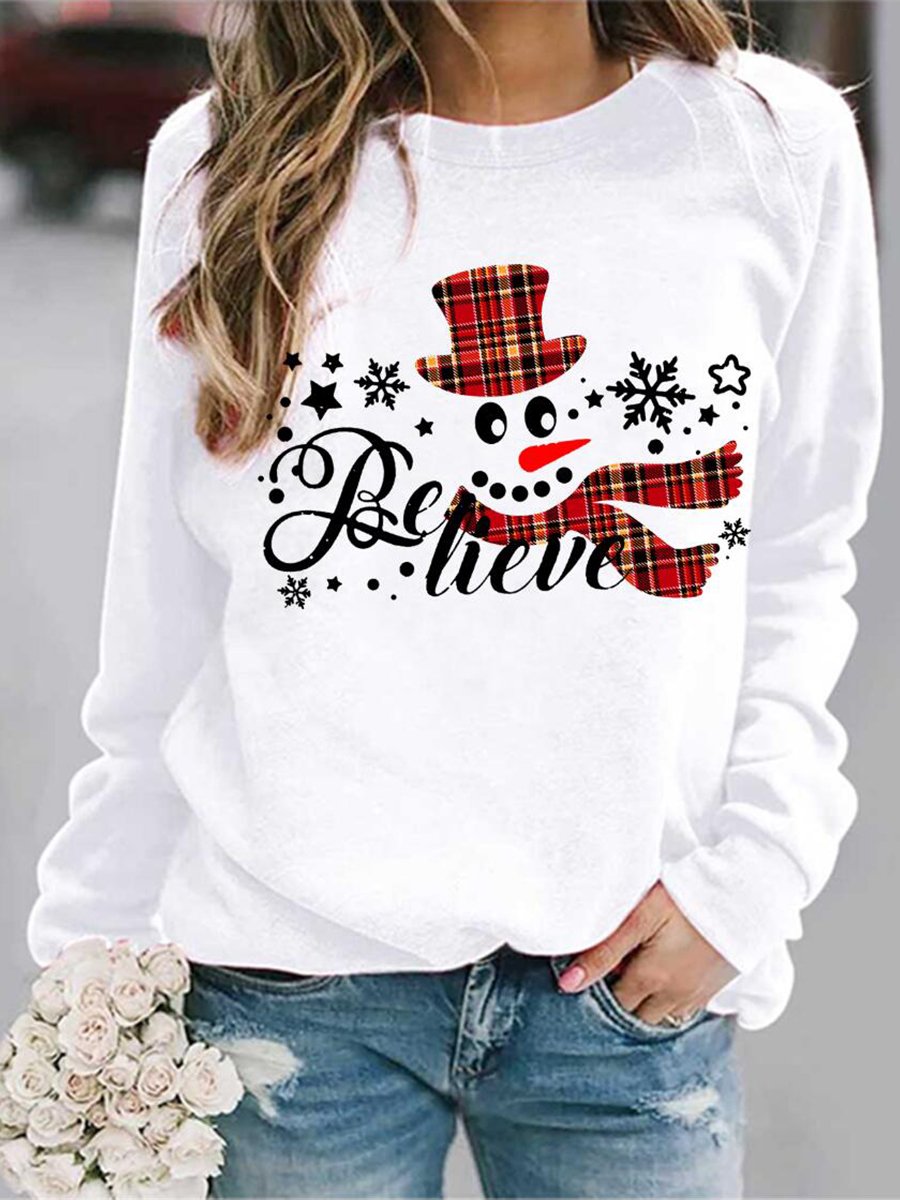 Comfysol Christmas Letter Print Round Neck Long Sleeve Sweatshirt