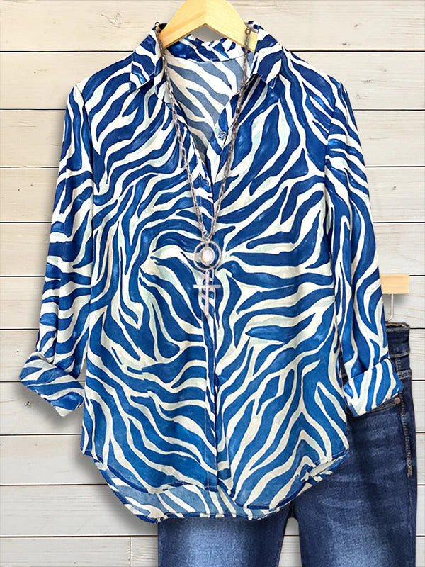 Women Abstract Long Sleeve Shirt Spring/Fall Buckle Shirt Collar Regular Sleeve Daily Casual Top