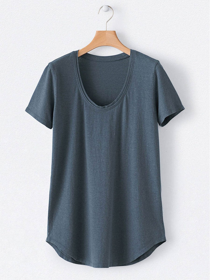 Comfysol Solid Color Round Neck Casual Blouse