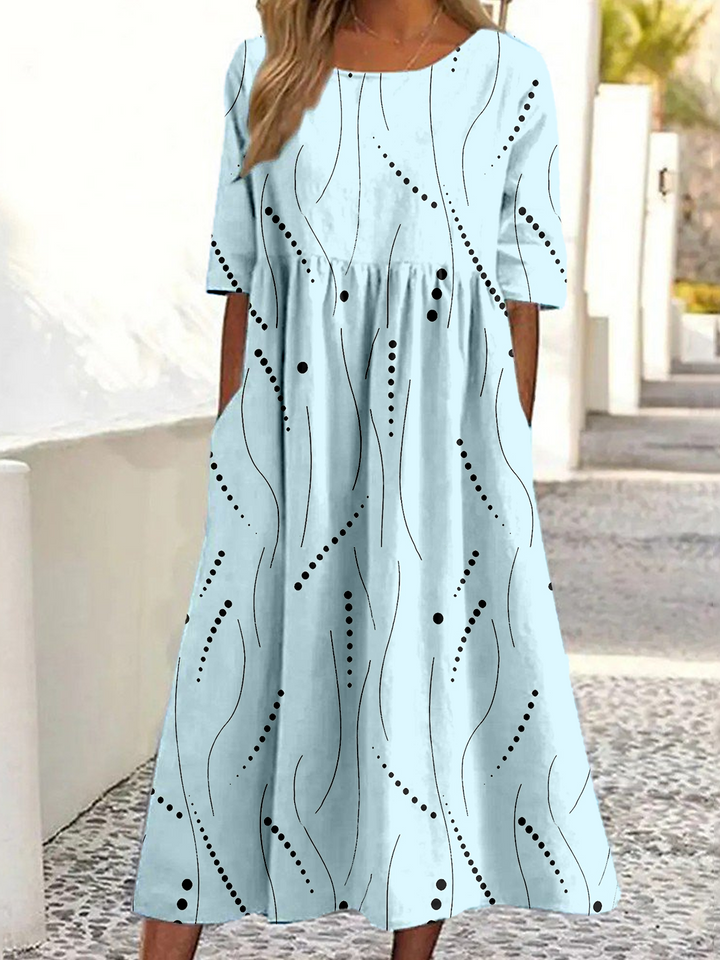 Boho Printed Elbow Sleeve Maxi Dress – Casual Loose Fit Summer Dress