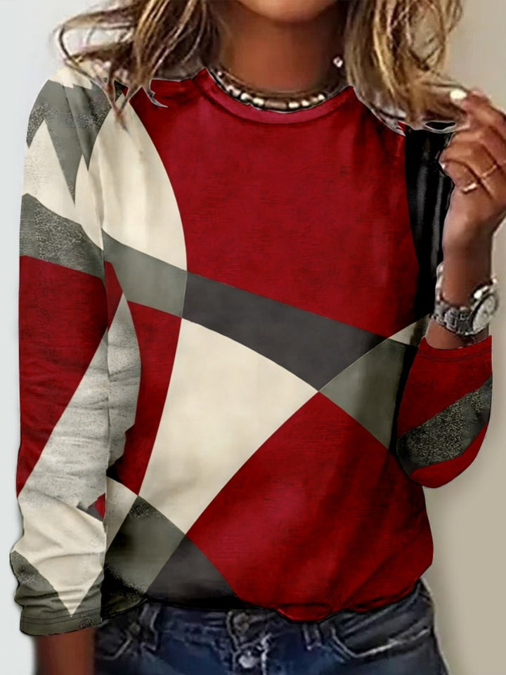 Comfysol Casual Geometric Crew Neck Long Sleeve T-shirt