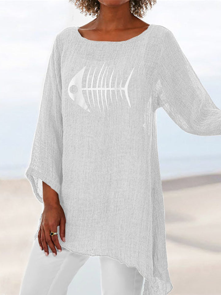 Comfysol Crew Neck Casual Animal Print Long Sleeve Blouse