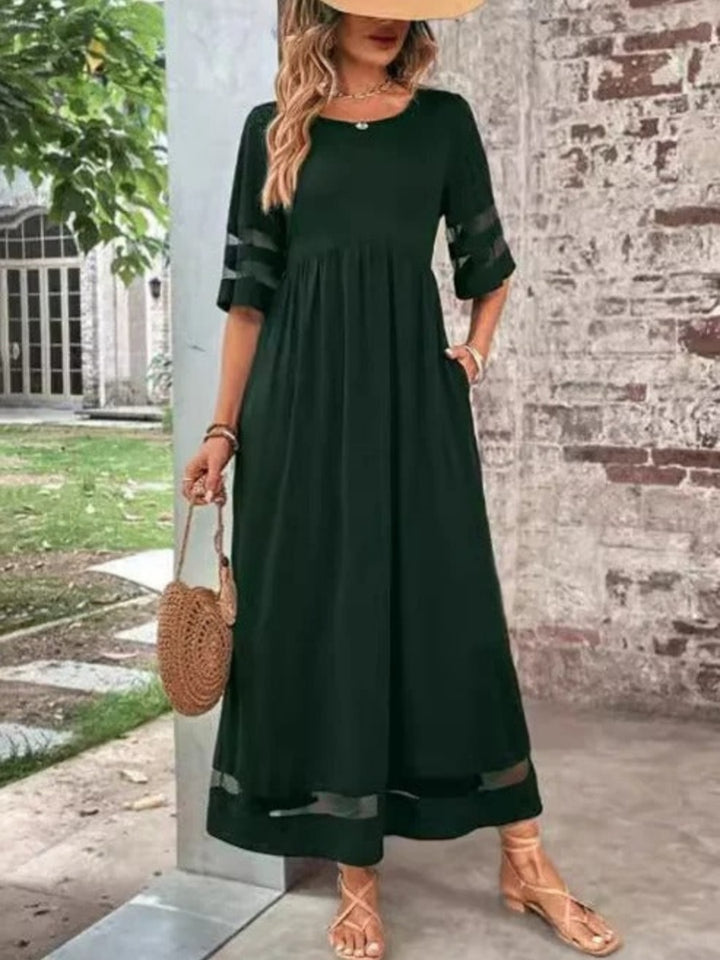 Comfysol Plain Crew Neck Short Sleeve Comfy Casual Maxi Dress