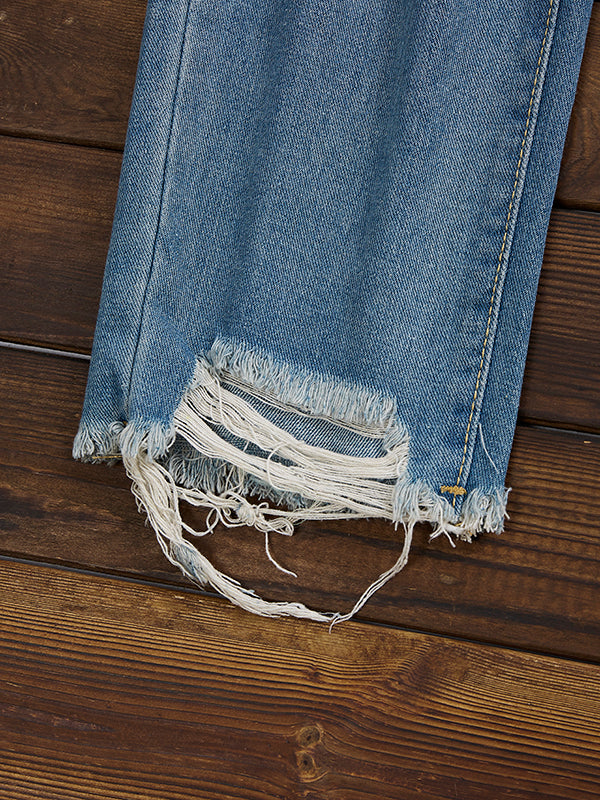 Comfysol Stylish Distressed Ripped Jeans with Frayed Hem