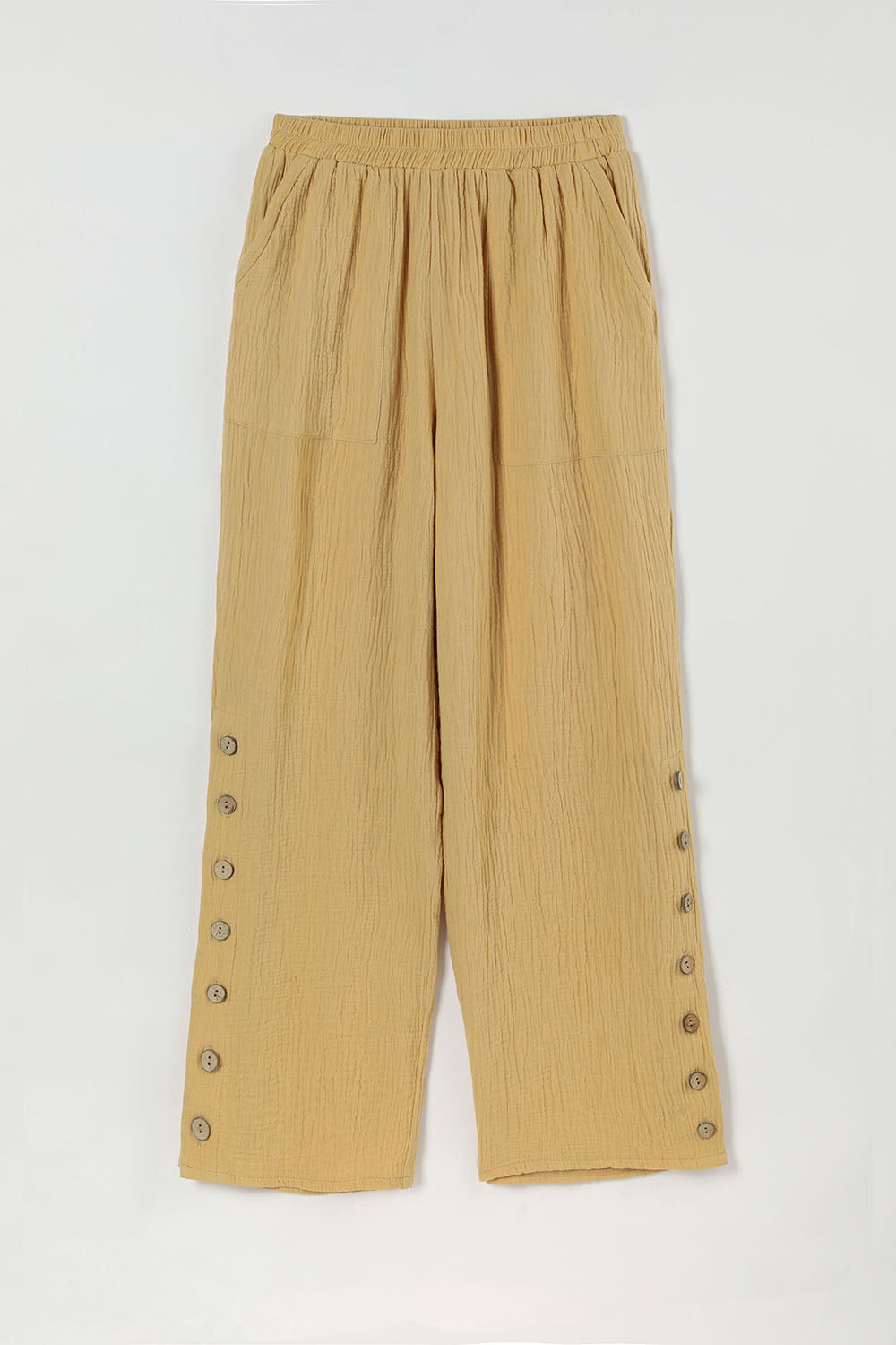 Comfysol Casual Summer Solid Buttons Pants with Pockets