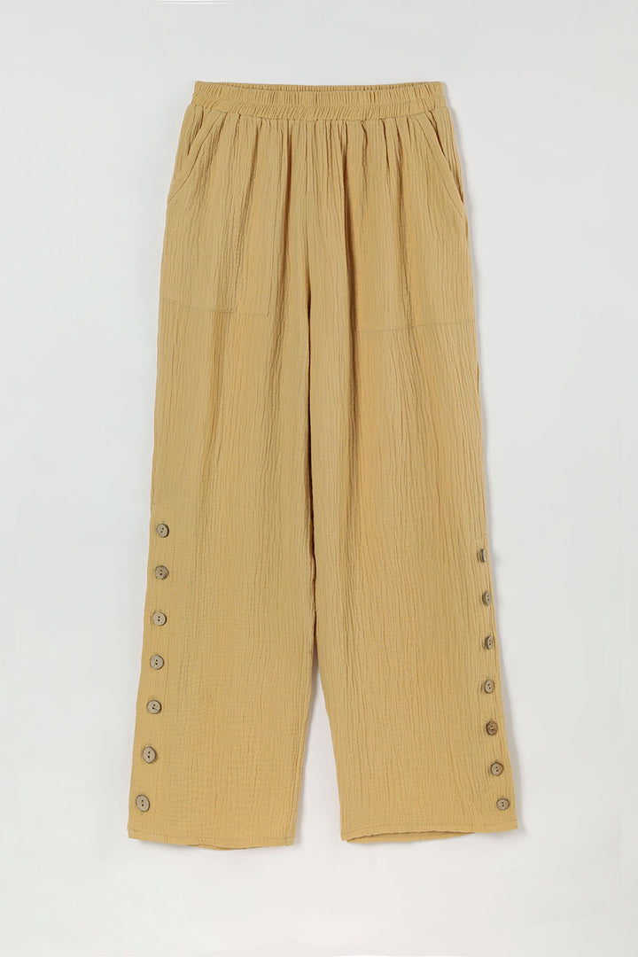 Comfysol Casual Summer Solid Buttons Pants with Pockets