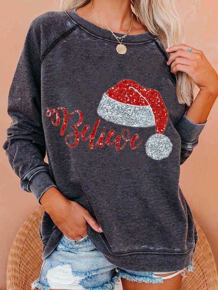 Comfysol Women's Christmas Believe Print Sweatshirt