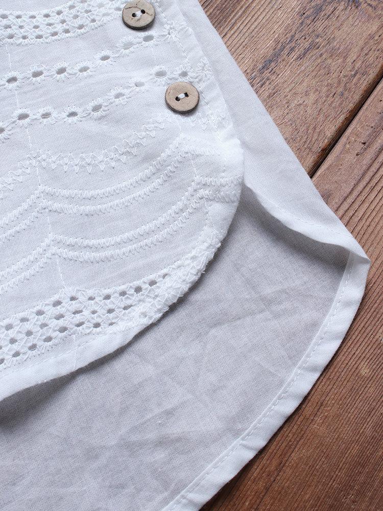 Comfysol Bohemian Embroideried Short Sleeve Button Casual Blouse