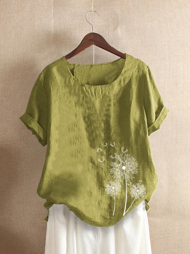 Comfysol Casual Print Short Sleeve Overhead Crew Neck Blouse