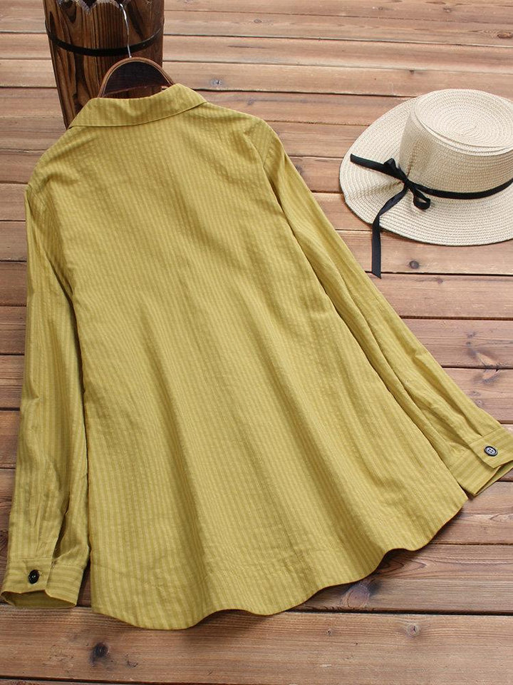 Comfysol Vintage Lapel Button Long Sleeve Casual Shirt