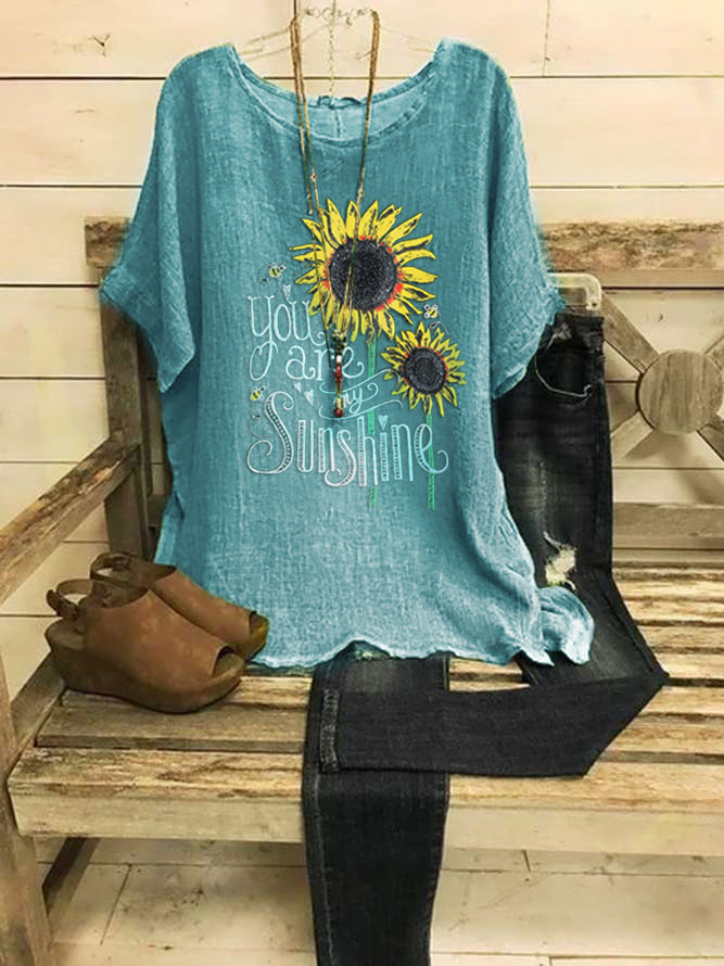 Comfysol Floral Short Sleeve Shift Crew Neck Blouse