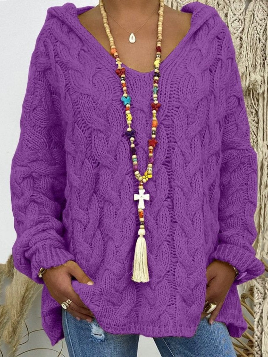 Comfysol Casual Plain 3/4 Sleeve Comfy Yarn Daily Sweater