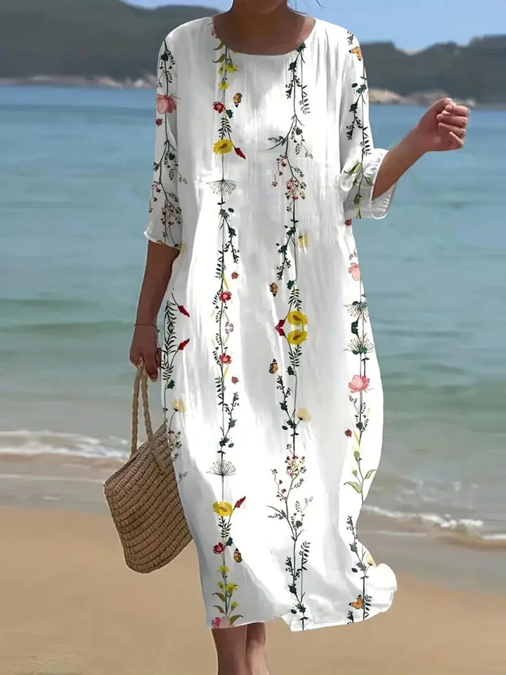Casual Floral Midi Dress – Relaxed Fit Boho Summer Dress for Women