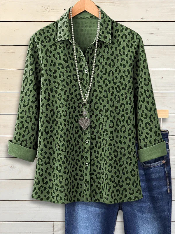 Women Abstract Long Sleeve Shirt Spring/Fall Buckle Shirt Collar Regular Sleeve Daily Casual Top