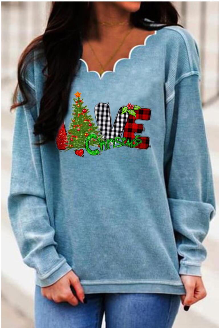 Comfysol Christmas Tree Pattern Long Sleeve Sweatshirt