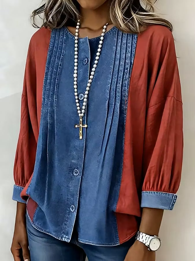 Women'S Casual Color-Block Patchwork Top