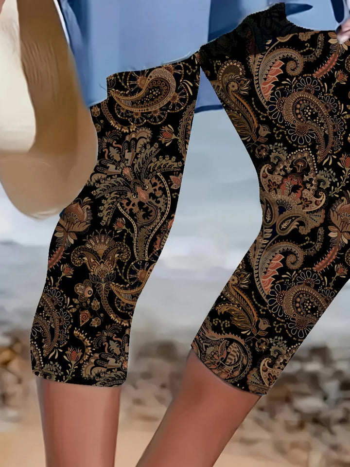 Women's Summer Vintage Pattern Elastic Waist Cropped Pants