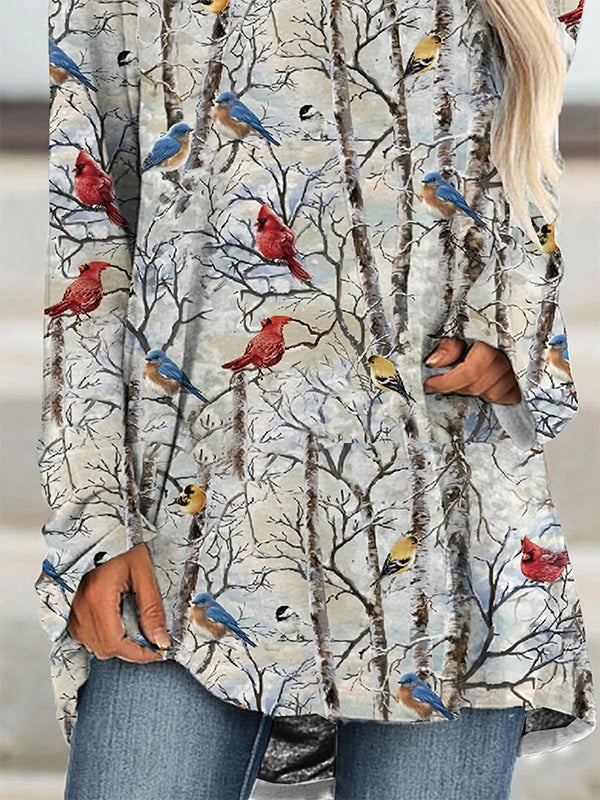 Comfysol Multi Casual Graphic Tops Round Neck Long Sleeve Bird Printed Sweatshirts