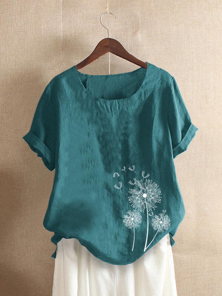 Comfysol Casual Print Short Sleeve Overhead Crew Neck Blouse