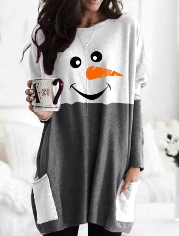 Comfysol Cozy Christmas Snowman Face Long Sleeve T-shirt