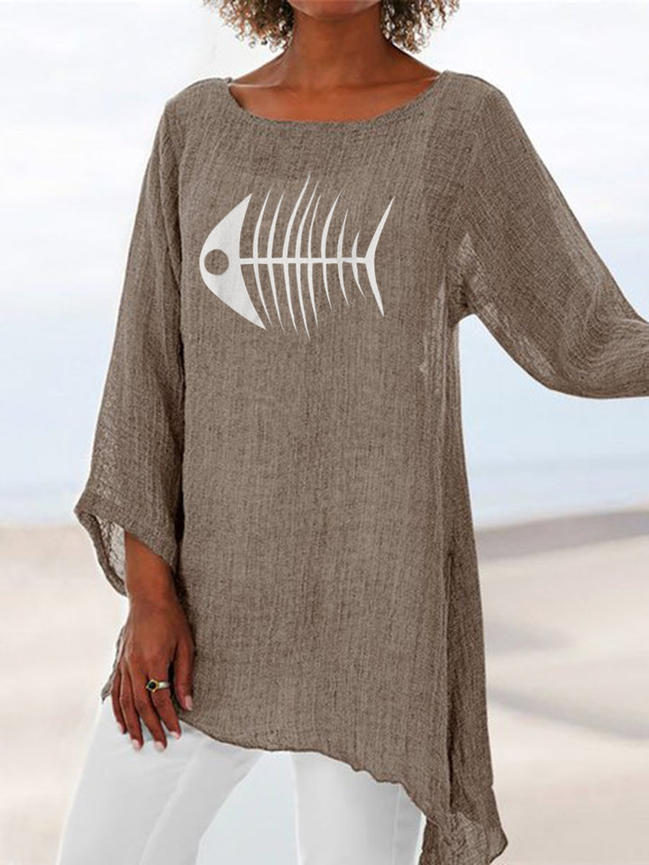 Comfysol Crew Neck Casual Animal Print Long Sleeve Blouse