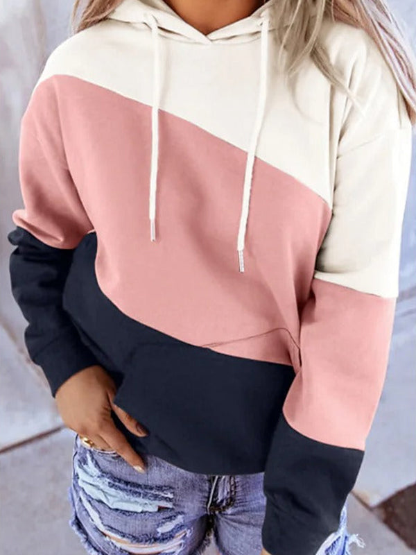 Comfysol Pink Casual Tops Long Sleeve Patchwork Printed Hoodies