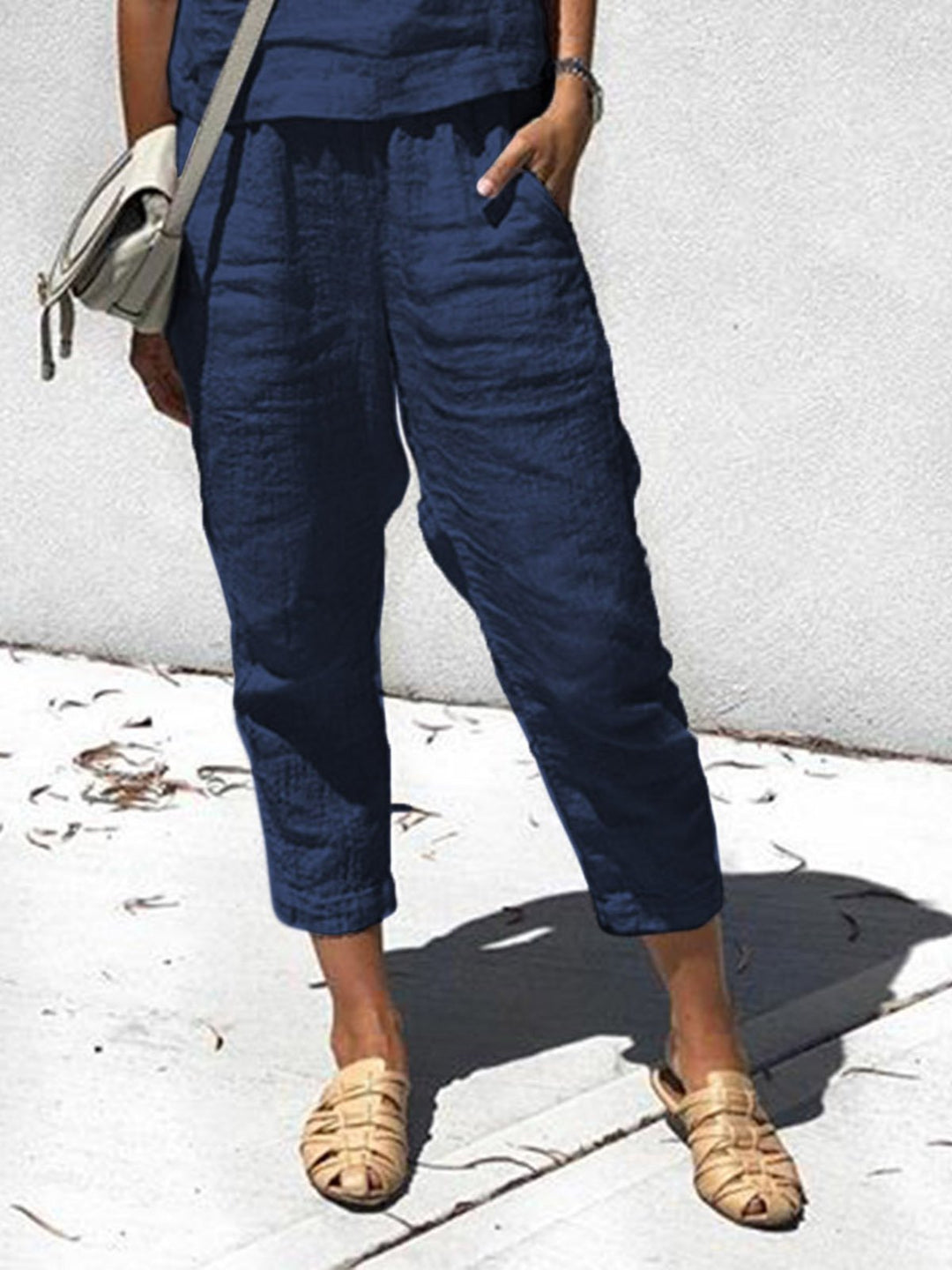Comfysol Summer Navy Blue Casual Pants with Pockets