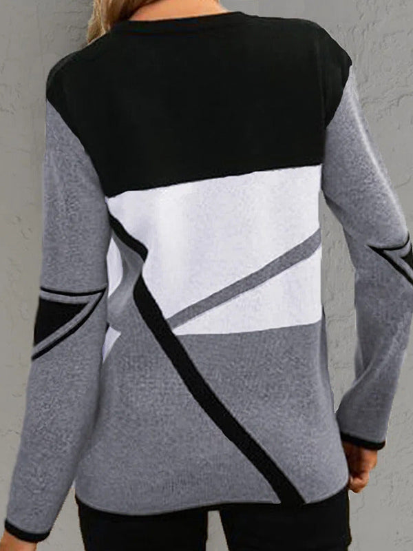 Comfysol Multicolor Casual Graphic Tops V-neck Long Sleeve Patchwork Printed Sweatshirts