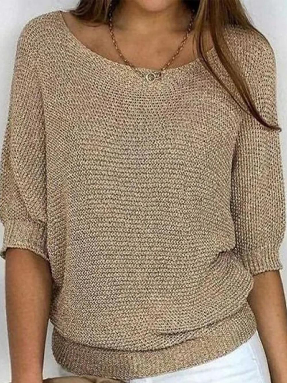 Comfysol Gold Casual Round Neck Solid Half Sleeve Sweater