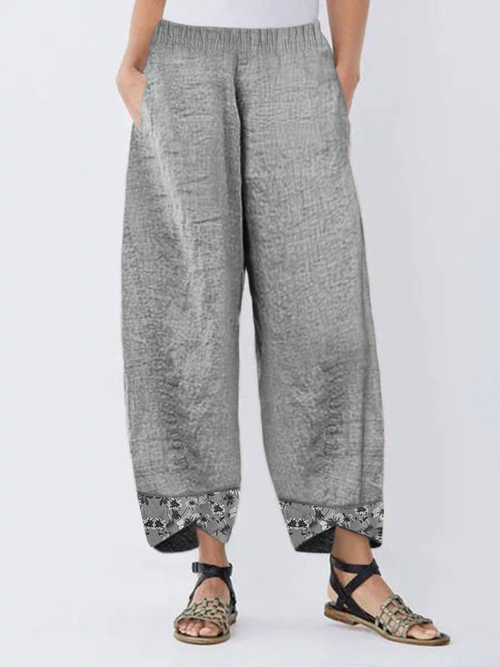 Comfysol Irregular Floral Print Patchwork Pants