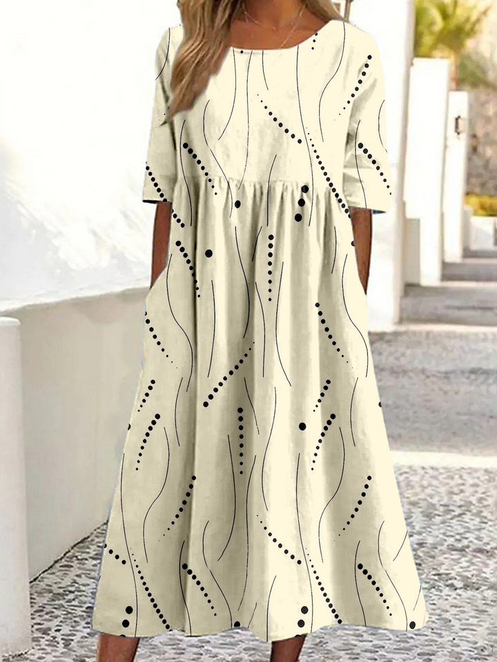 Boho Printed Elbow Sleeve Maxi Dress – Casual Loose Fit Summer Dress
