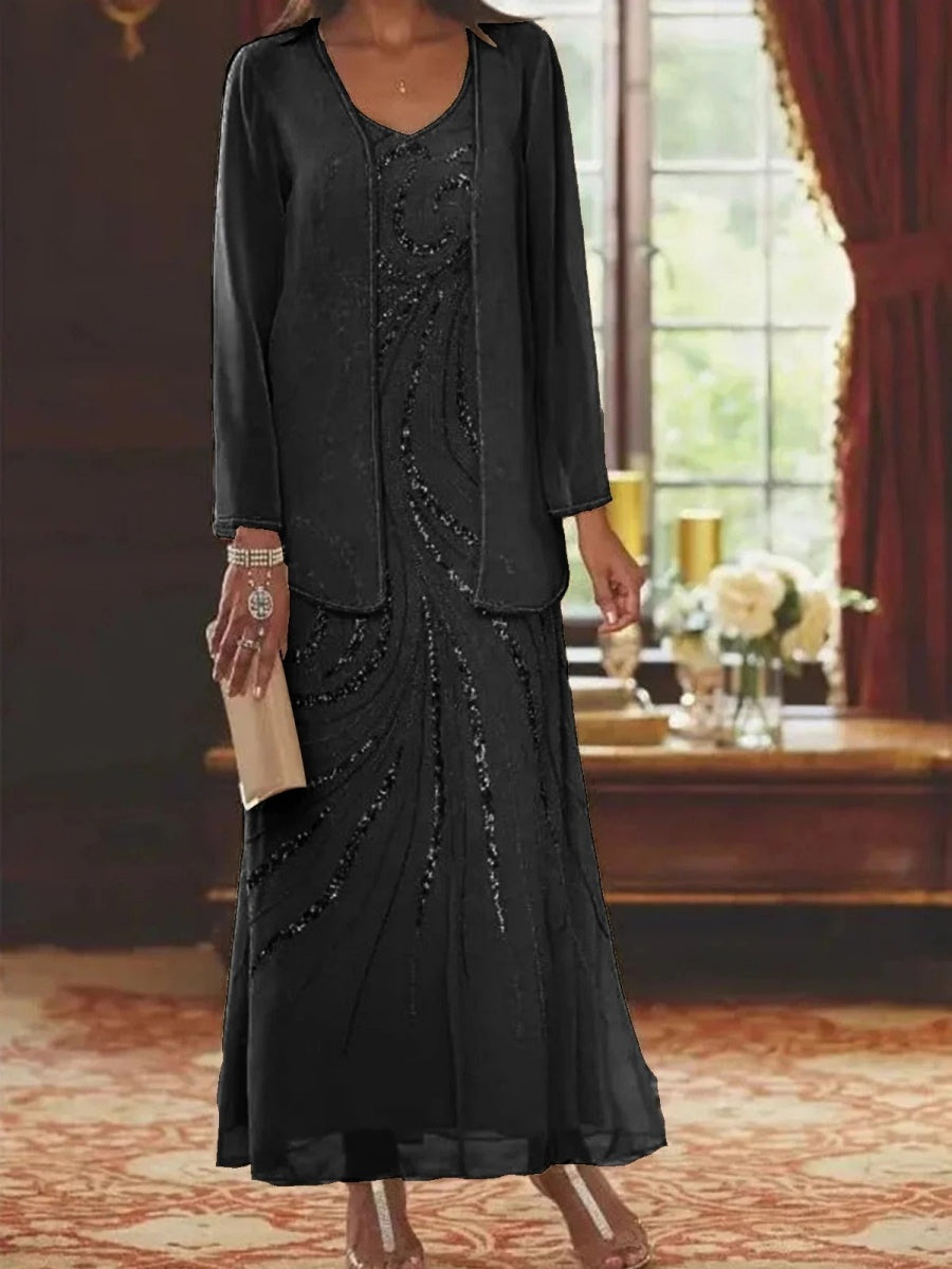 Comfysol Women's Long Sleeve Two Piece Set Spring Fall Coat and Skirt Elegant Party