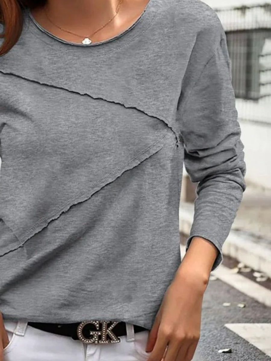 Comfysol Plain Micro-Elasticity Regular Fit Long Sleeve Blouse