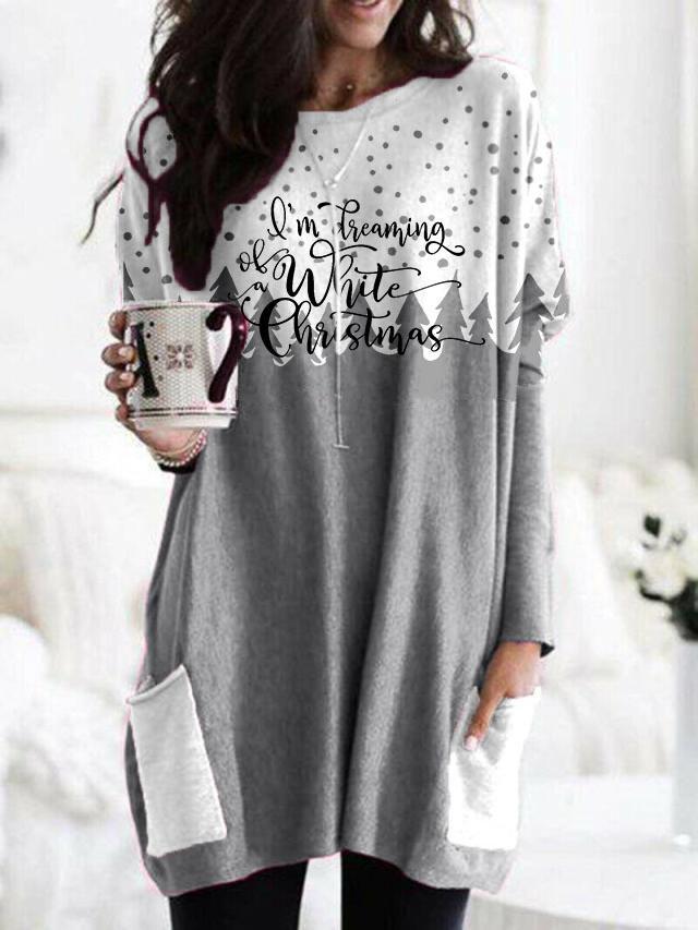 Comfysol Women's I'm Dreaming Of White Christmas Long Sleeve Blouse