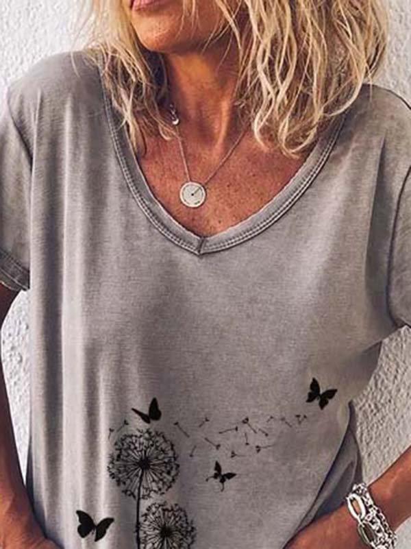 Comfysol Short Sleeve Printed Casual V-neck T-shirt