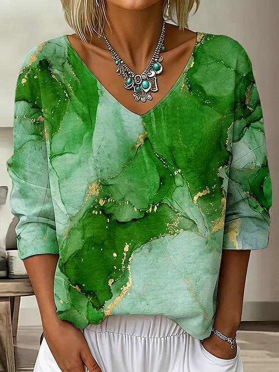 Classic Gradient V Neck Casual Long Sleeve Tee