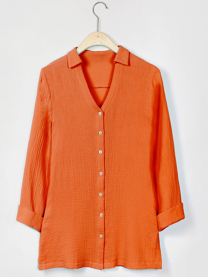Comfysol Solid Casual Stand Collar Long Sleeve Blouse
