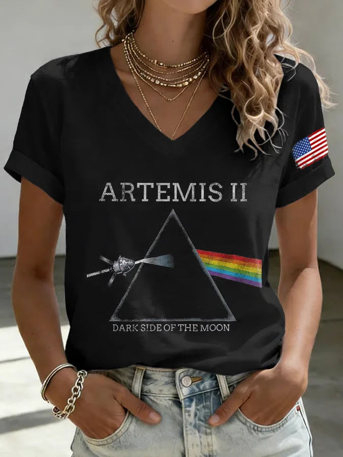 Geometric Space Print V-Neck Top