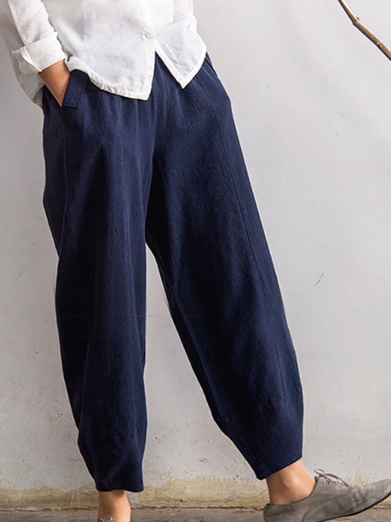 Comfysol Solid Color Pockets Casual Pants