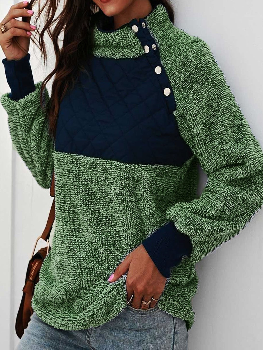 Comfysol Long Sleeve Shift Stand Collar Sweatshirt