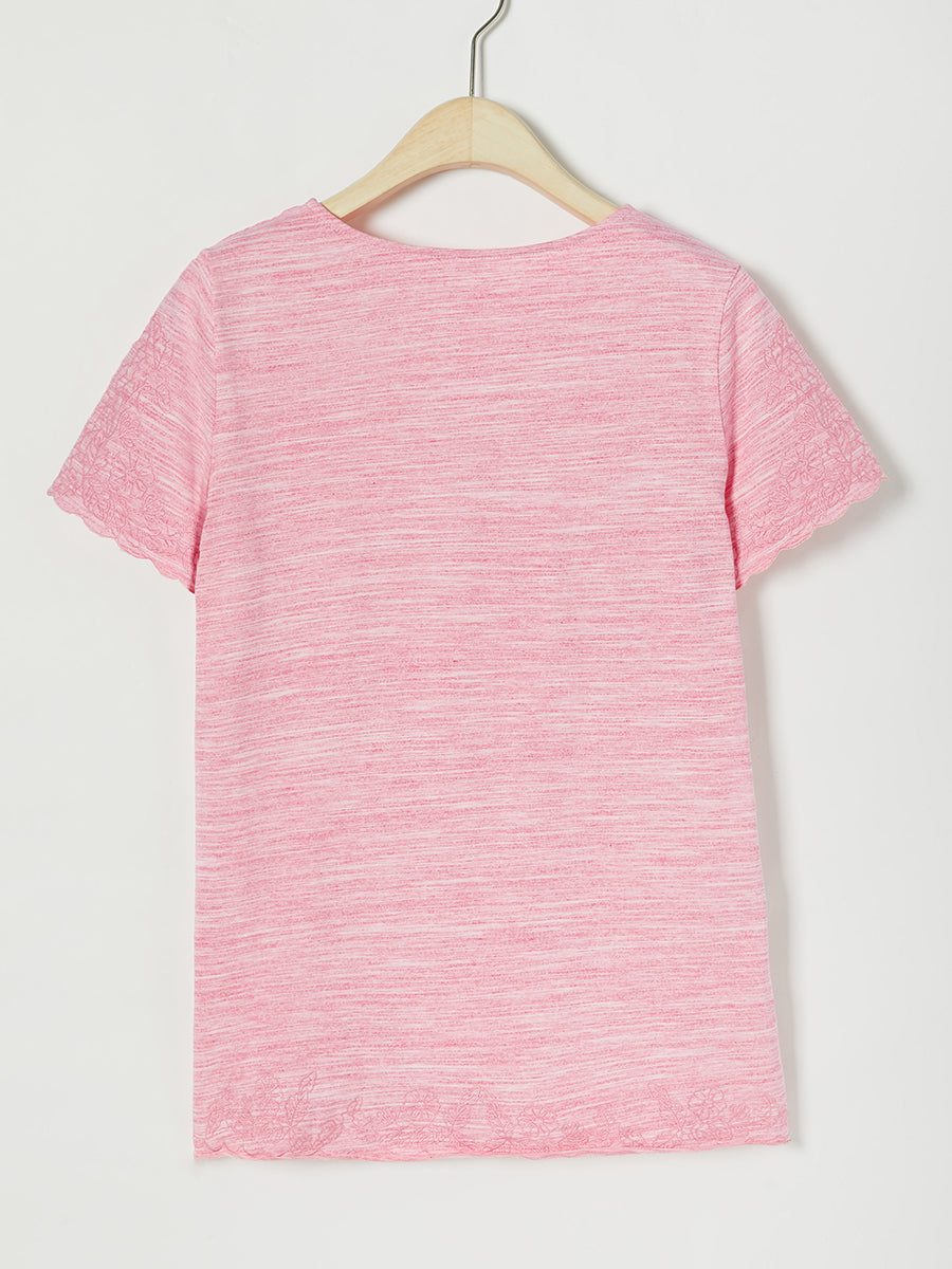 Comfysol Casual Solid Embroidery V-neck Short Sleeve T-shirt