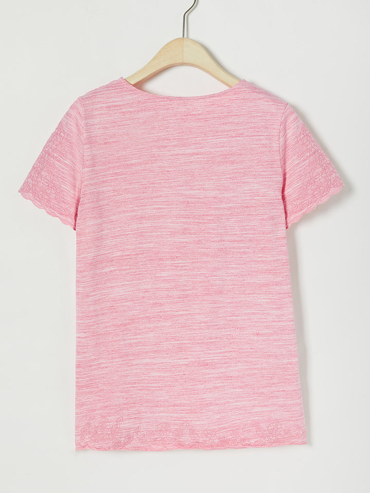 Comfysol Casual Solid Embroidery V-neck Short Sleeve T-shirt