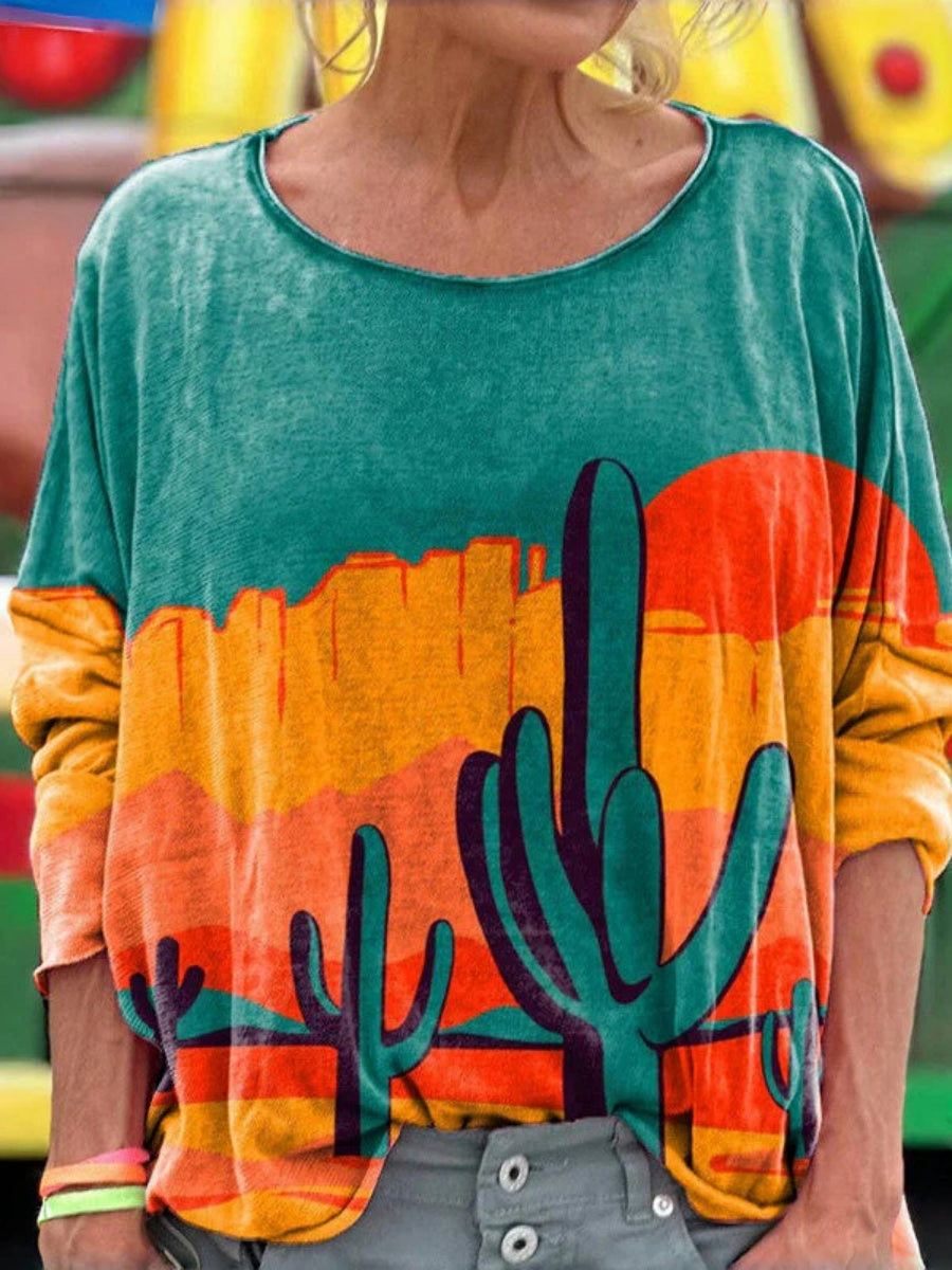 Comfysol Cactus Print Casual T-Shirt
